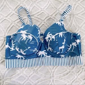 Swim Cacique 40DD bikini top blue palms